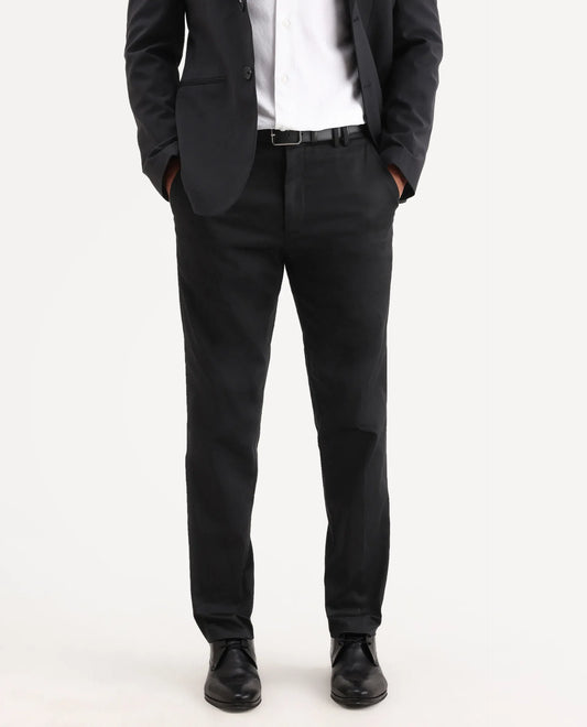 Rare Rabbit Men's Swat Black Cotton Blend Fabric Regular Fit Plain Trouser