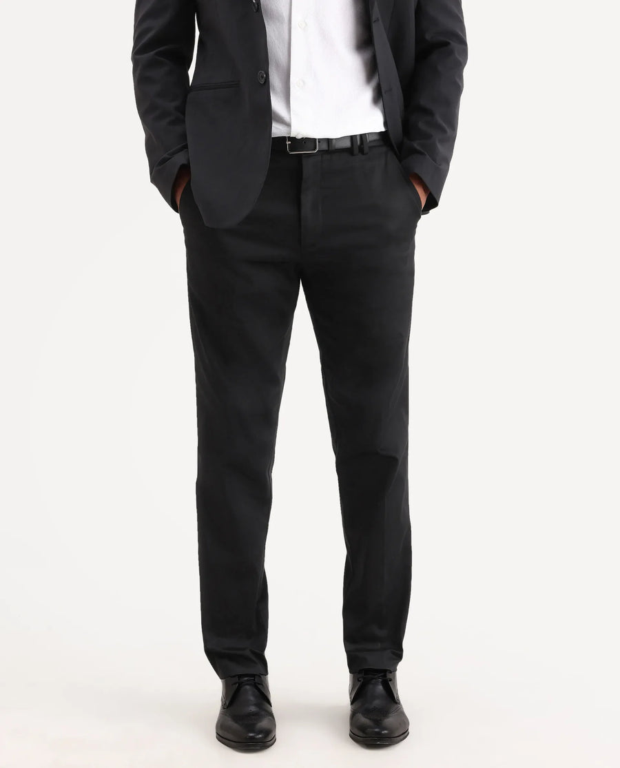 Rare Rabbit Men's Swat Black Cotton Blend Fabric Regular Fit Plain Trouser