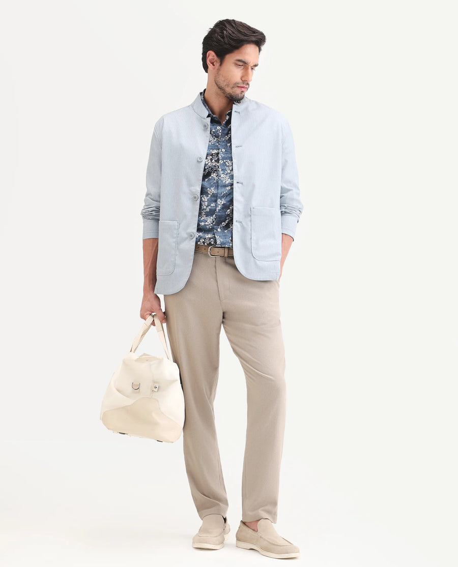 Rare Rabbit Men's Trove Dusky Beige Polyester Blend Fabric Regular Fit Textured Trouser