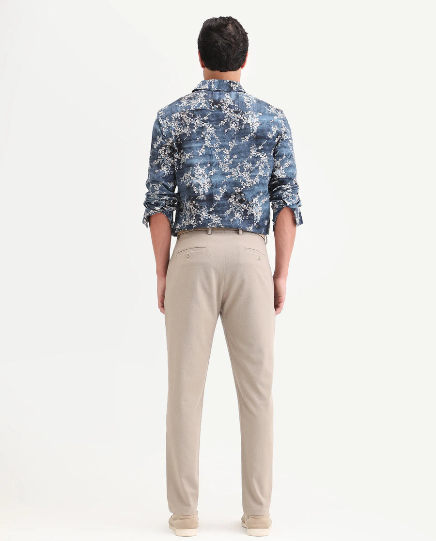Rare Rabbit Men's Trove Dusky Beige Polyester Blend Fabric Regular Fit Textured Trouser