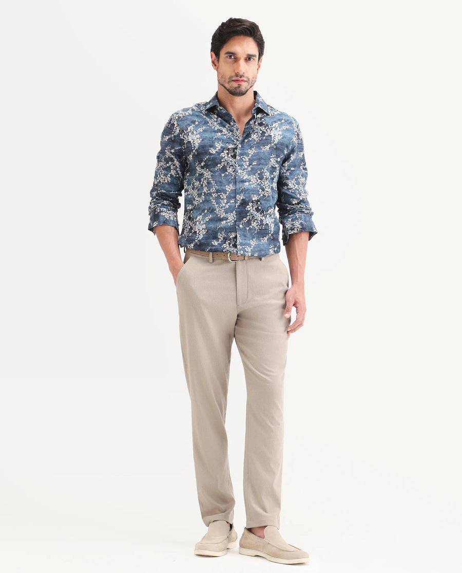 Rare Rabbit Men's Trove Dusky Beige Polyester Blend Fabric Regular Fit Textured Trouser