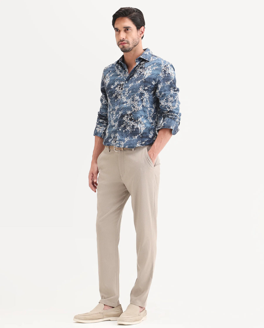 Rare Rabbit Men's Trove Dusky Beige Polyester Blend Fabric Regular Fit Textured Trouser