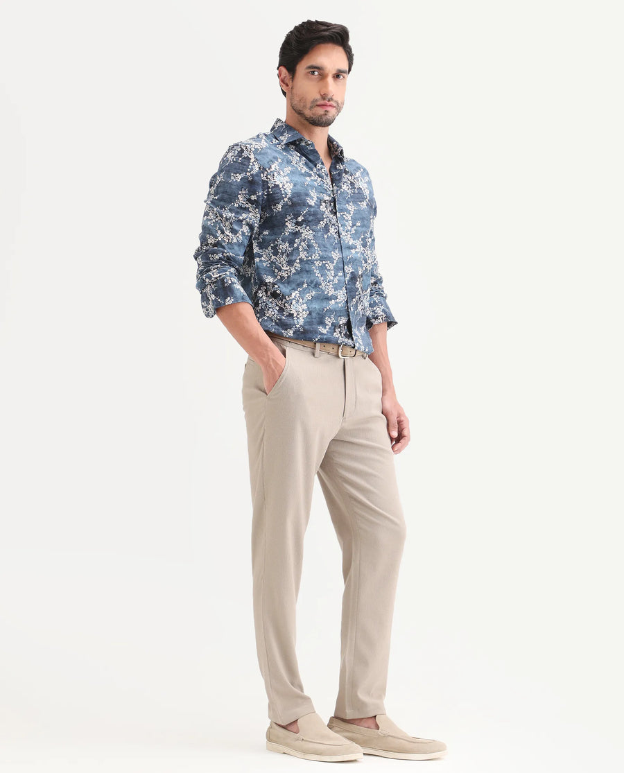 Rare Rabbit Men's Trove Dusky Beige Polyester Blend Fabric Regular Fit Textured Trouser