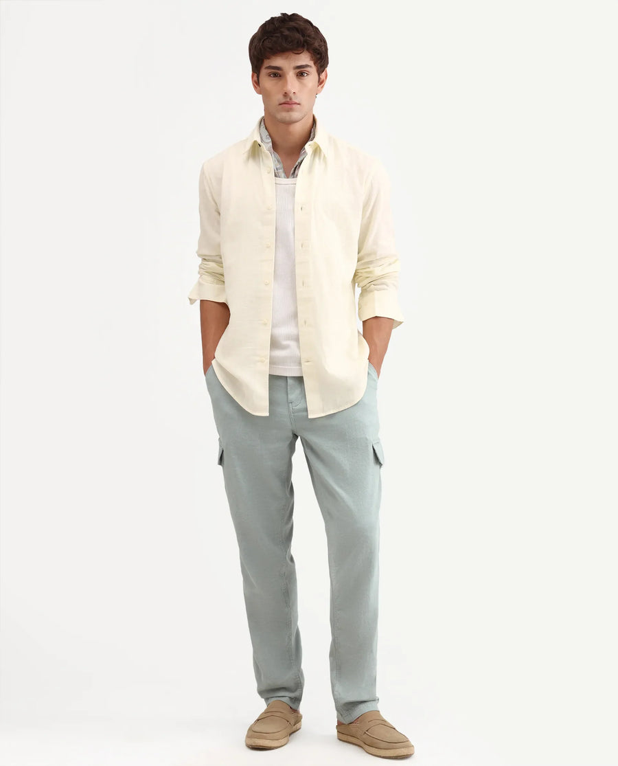 Rare Rabbit Men's Haxlr-B Dusky Green Cotton Blend Fabric Regular Fit Plain Cargo Trouser