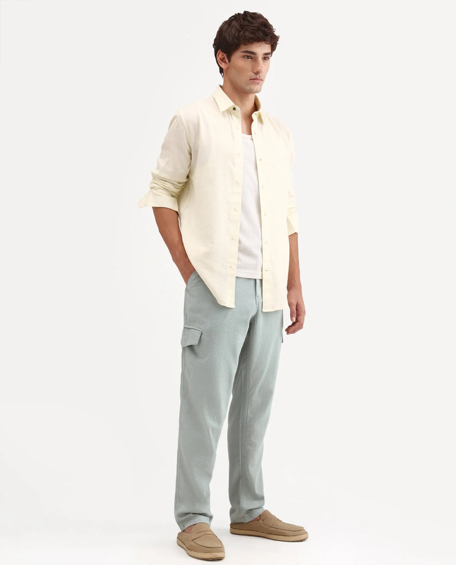 Rare Rabbit Men's Haxlr-B Dusky Green Cotton Blend Fabric Regular Fit Plain Cargo Trouser