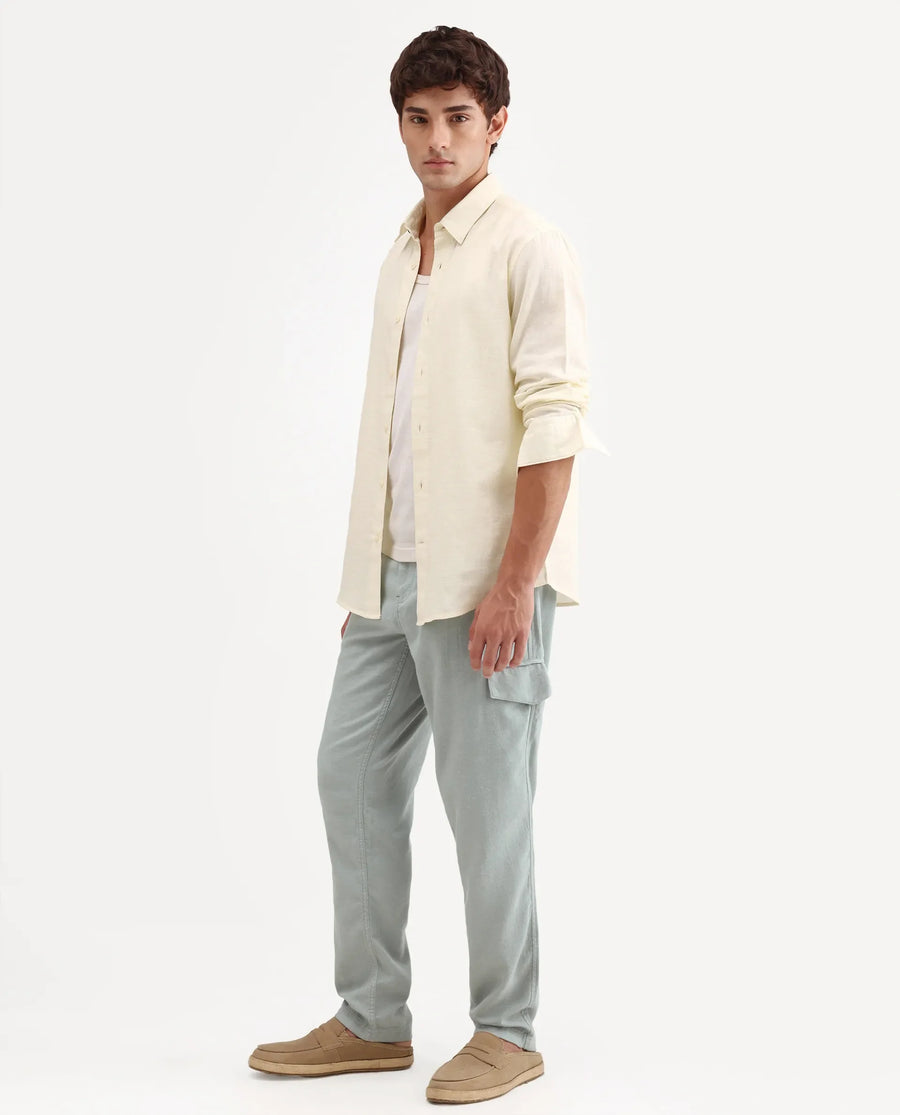 Rare Rabbit Men's Haxlr-B Dusky Green Cotton Blend Fabric Regular Fit Plain Cargo Trouser