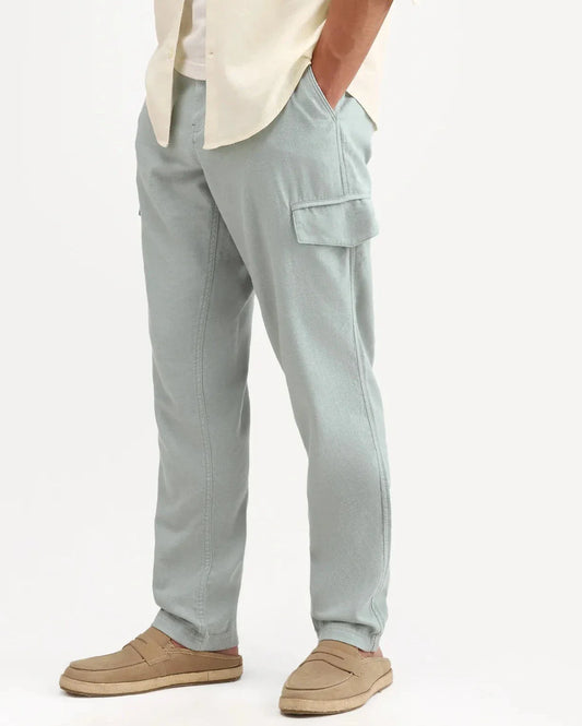 Rare Rabbit Men's Haxlr-B Dusky Green Cotton Blend Fabric Regular Fit Plain Cargo Trouser