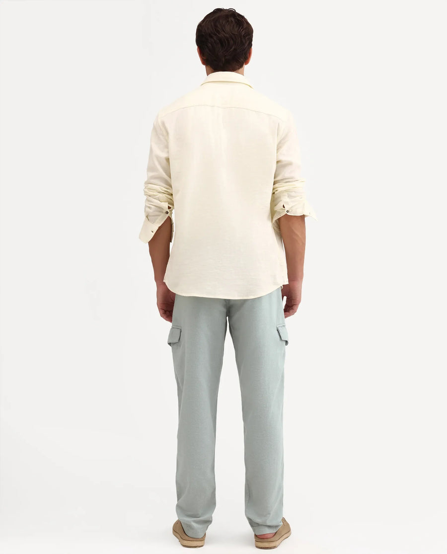 Rare Rabbit Men's Haxlr-B Dusky Green Cotton Blend Fabric Regular Fit Plain Cargo Trouser