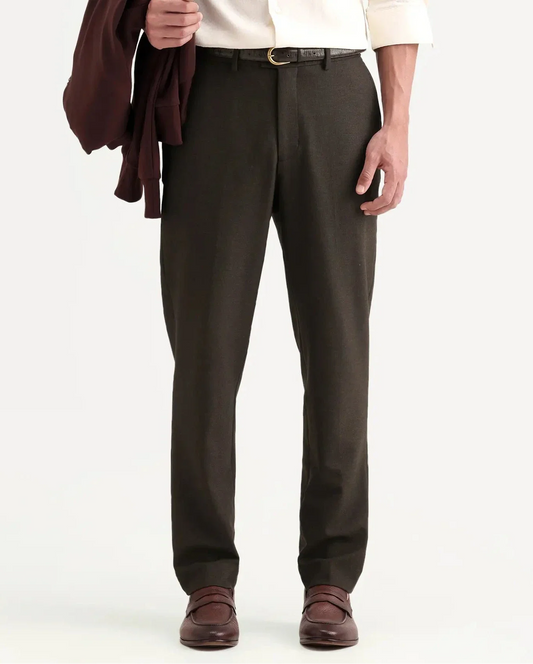Rare Rabbit Men's Austi-Ss26 Dark Olive Polyester Blend Fabric Regular Fit Plain Trouser