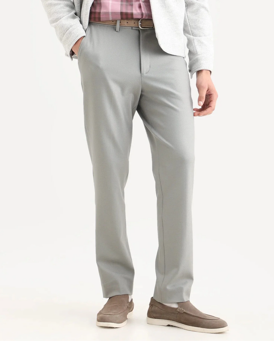 Rare Rabbit Men's Austi-Ss26 Grey Polyester Blend Fabric Regular Fit Plain Trouser
