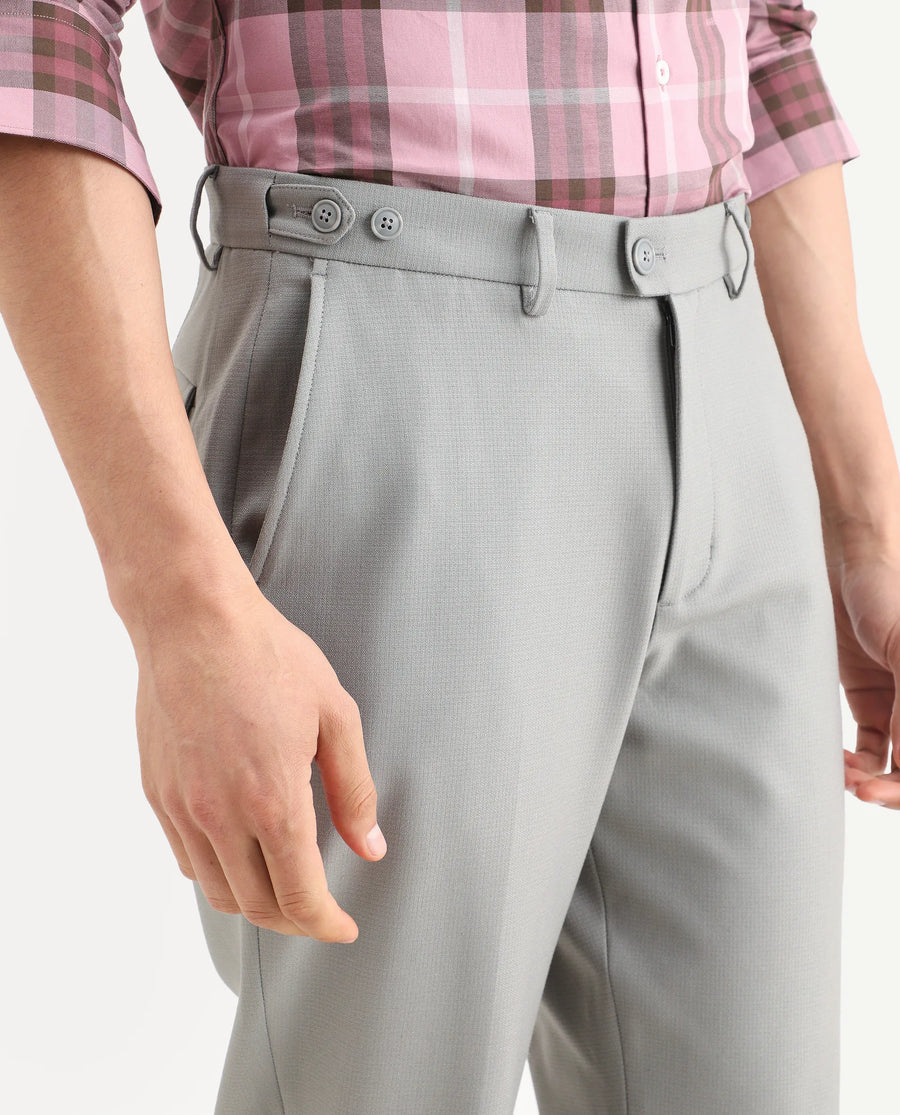 Rare Rabbit Men's Austi-Ss26 Grey Polyester Blend Fabric Regular Fit Plain Trouser