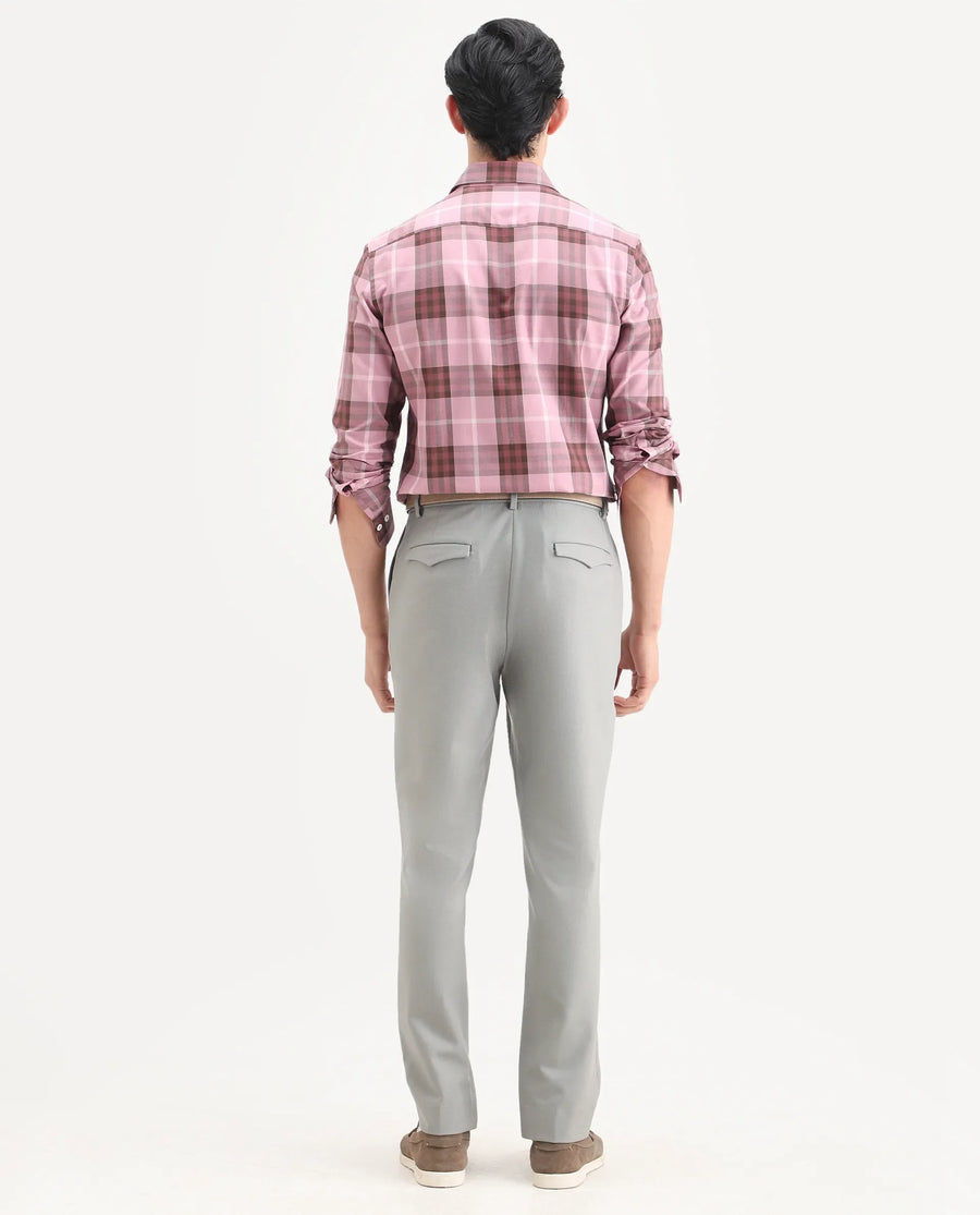 Rare Rabbit Men's Austi-Ss26 Grey Polyester Blend Fabric Regular Fit Plain Trouser