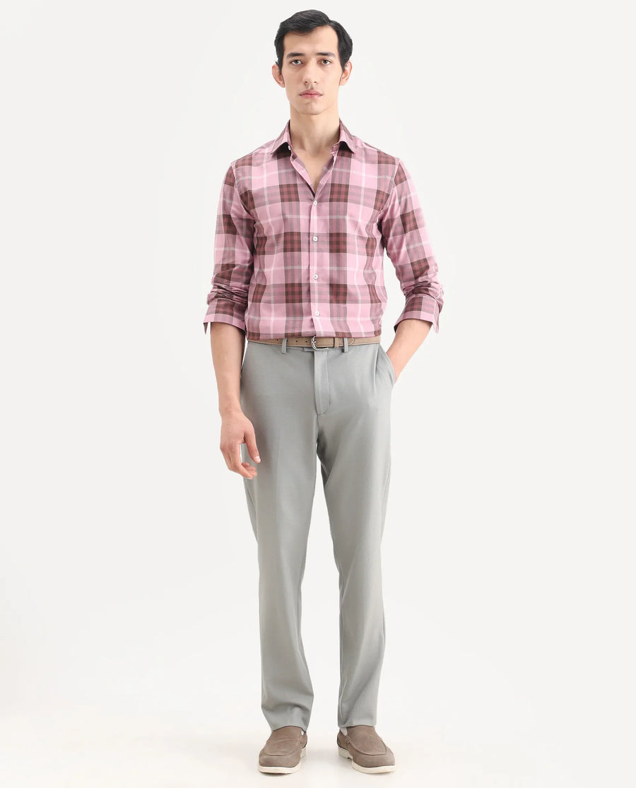 Rare Rabbit Men's Austi-Ss26 Grey Polyester Blend Fabric Regular Fit Plain Trouser