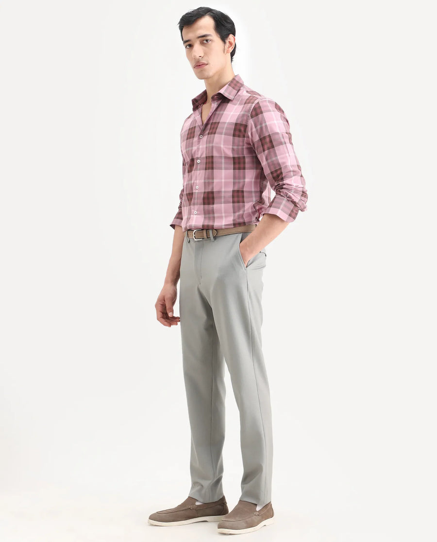 Rare Rabbit Men's Austi-Ss26 Grey Polyester Blend Fabric Regular Fit Plain Trouser