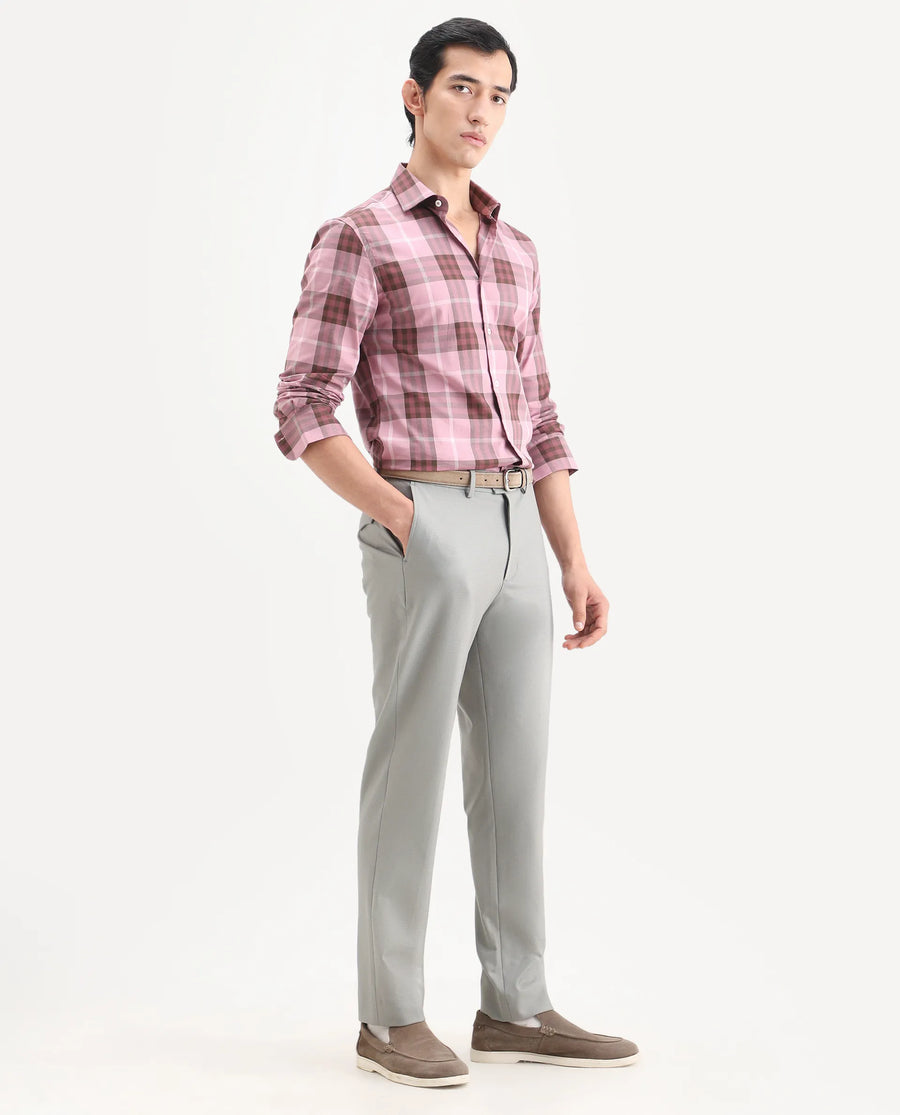 Rare Rabbit Men's Austi-Ss26 Grey Polyester Blend Fabric Regular Fit Plain Trouser