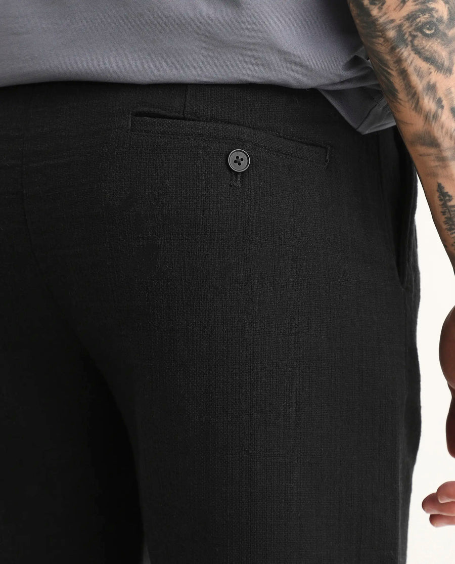Rare Rabbit Men's Neux Black Cotton Fabric Regular Fit Textured Trouser