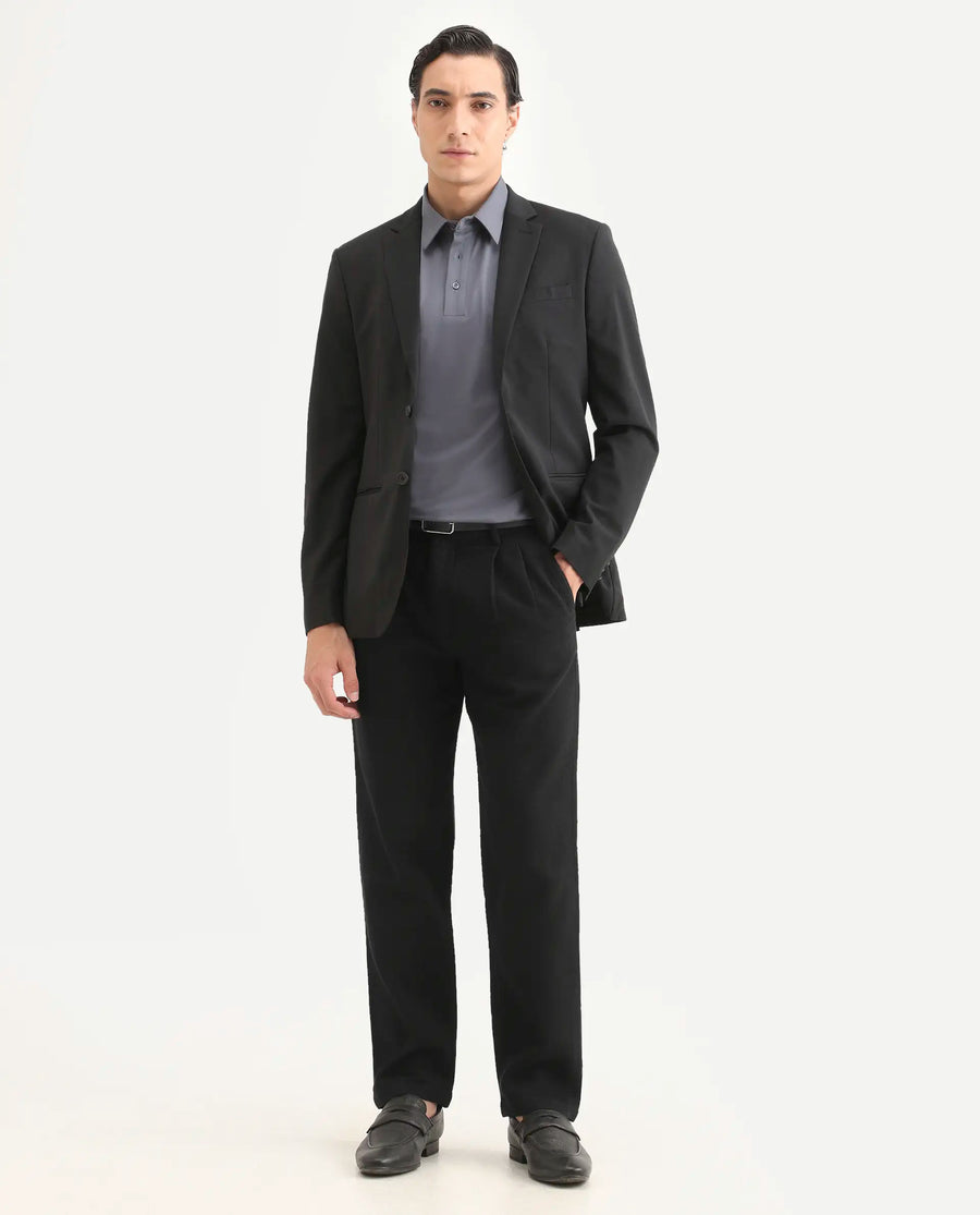 Rare Rabbit Men's Neux Black Cotton Fabric Regular Fit Textured Trouser