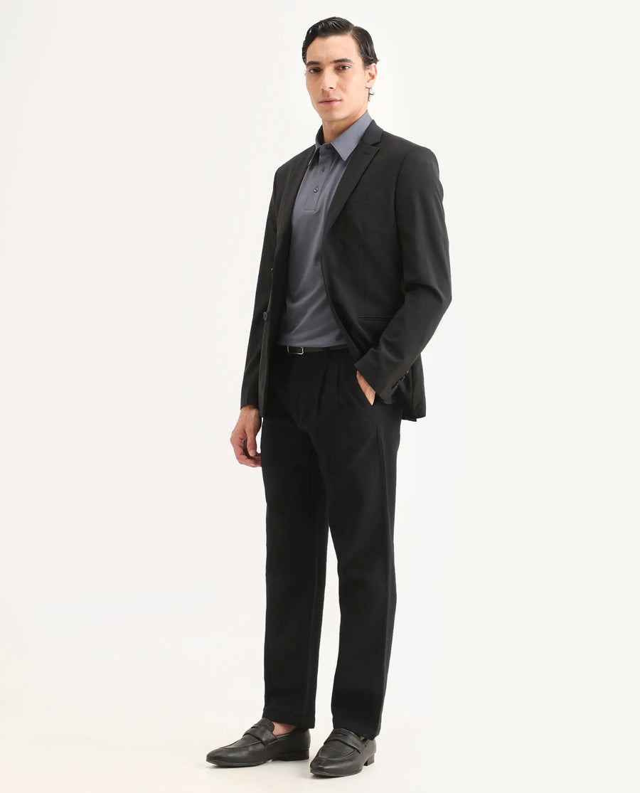 Rare Rabbit Men's Neux Black Cotton Fabric Regular Fit Textured Trouser