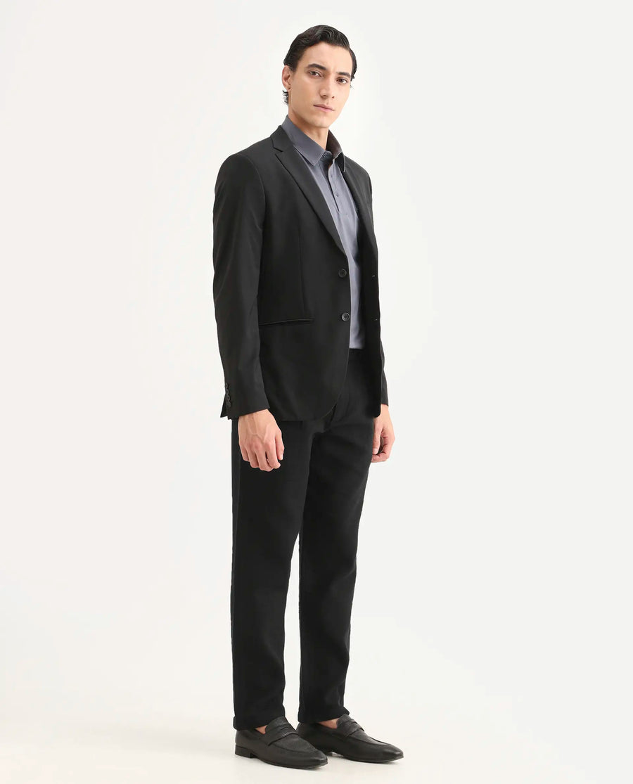 Rare Rabbit Men's Neux Black Cotton Fabric Regular Fit Textured Trouser