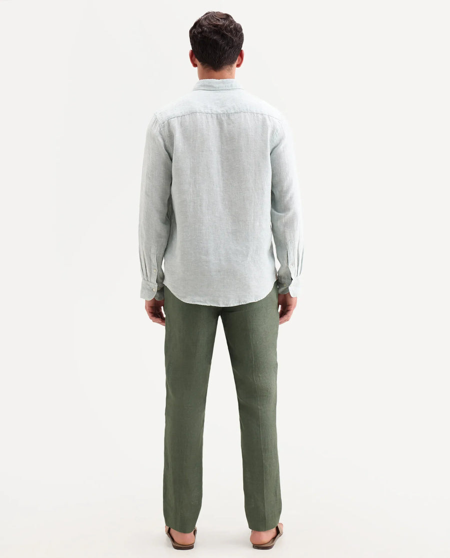 Rare Rabbit Men's Borium-T Dusky Green Linen Fabric Regular Fit Plain Trouser