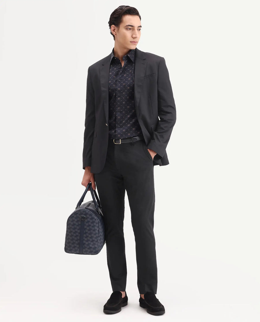 Rare Rabbit Men's Arcade-Ss26 Black Polyester Blend Fabric Regular Fit Plain Trouser