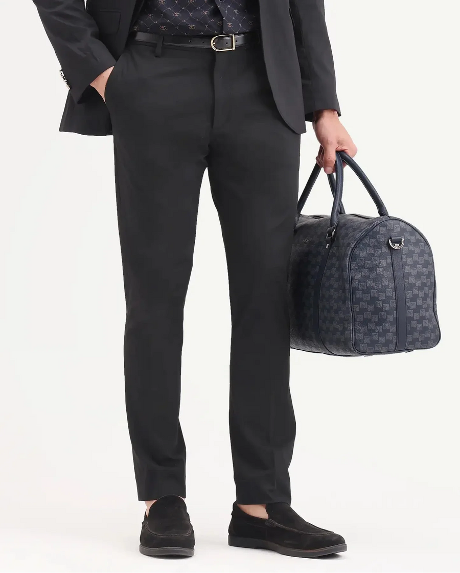 Rare Rabbit Men's Arcade-Ss26 Black Polyester Blend Fabric Regular Fit Plain Trouser