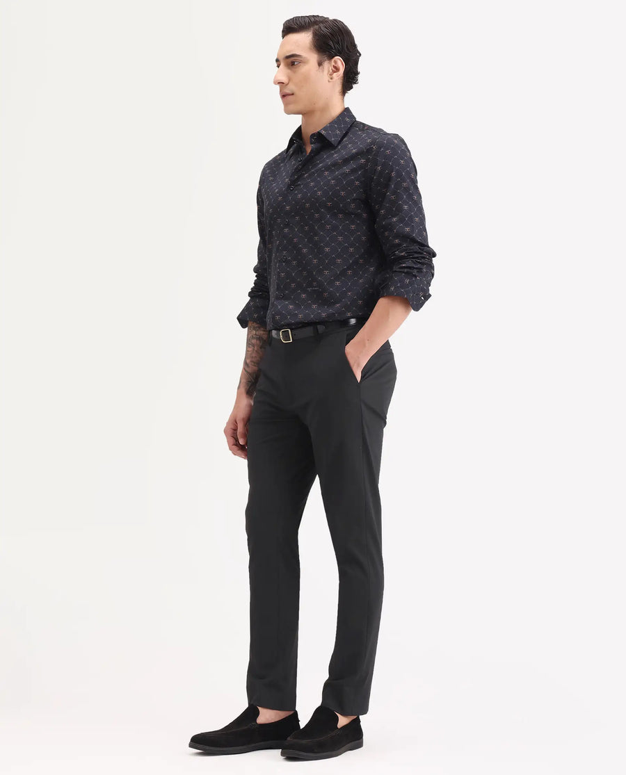 Rare Rabbit Men's Arcade-Ss26 Black Polyester Blend Fabric Regular Fit Plain Trouser