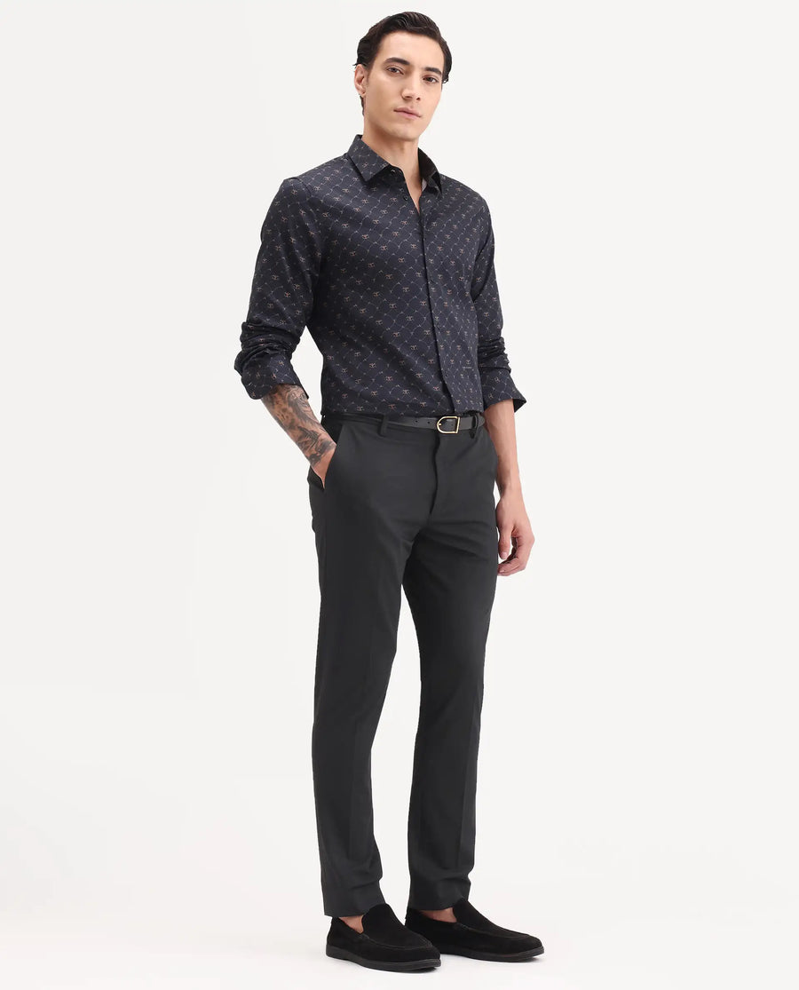 Rare Rabbit Men's Arcade-Ss26 Black Polyester Blend Fabric Regular Fit Plain Trouser