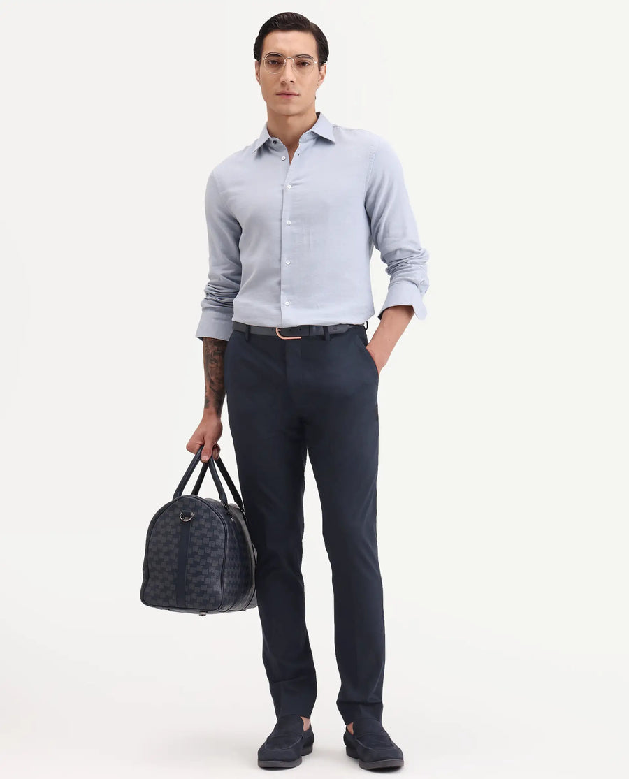 Rare Rabbit Men's Arcade-Ss26 Navy Polyester Blend Fabric Regular Fit Plain Trouser