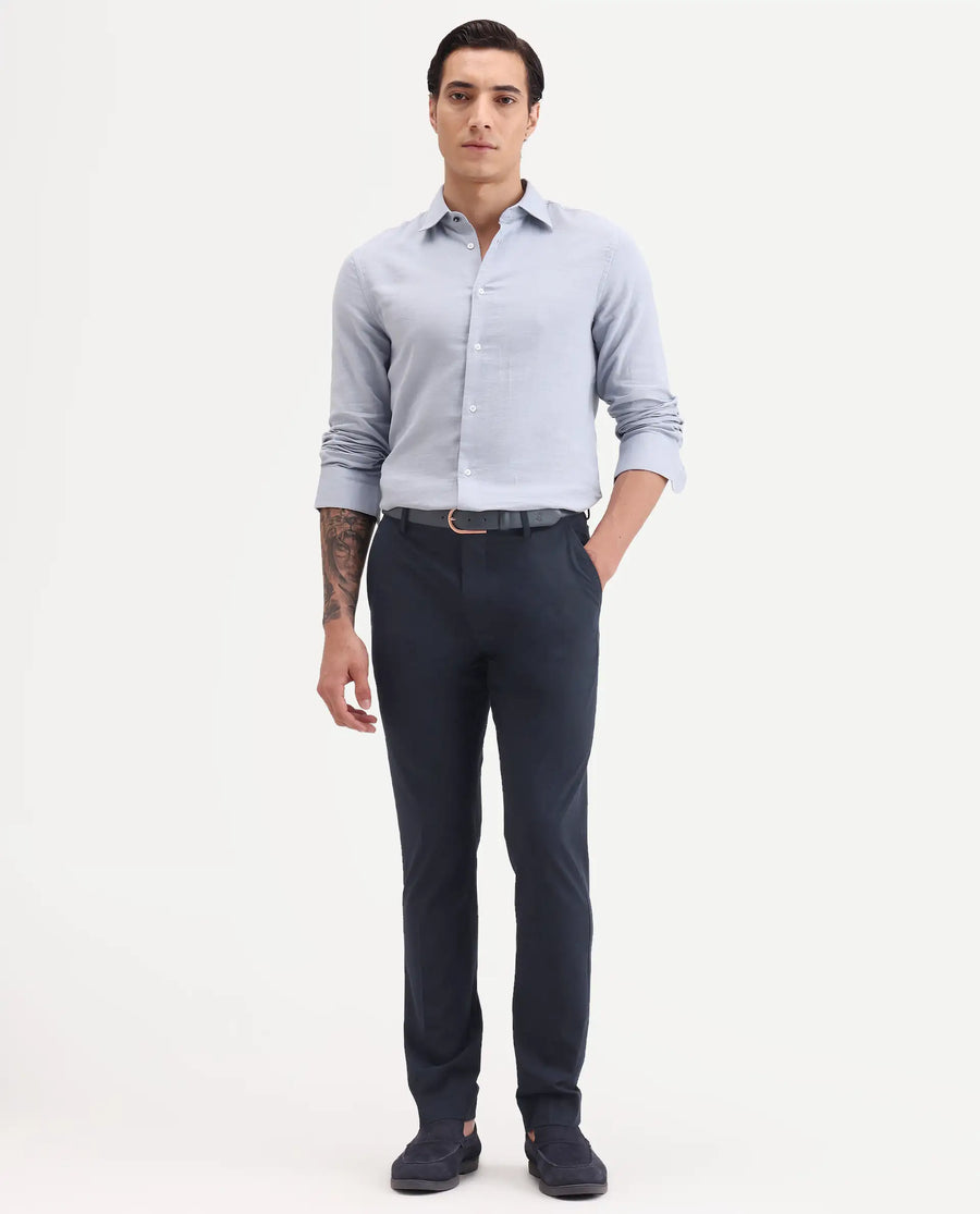 Rare Rabbit Men's Arcade-Ss26 Navy Polyester Blend Fabric Regular Fit Plain Trouser