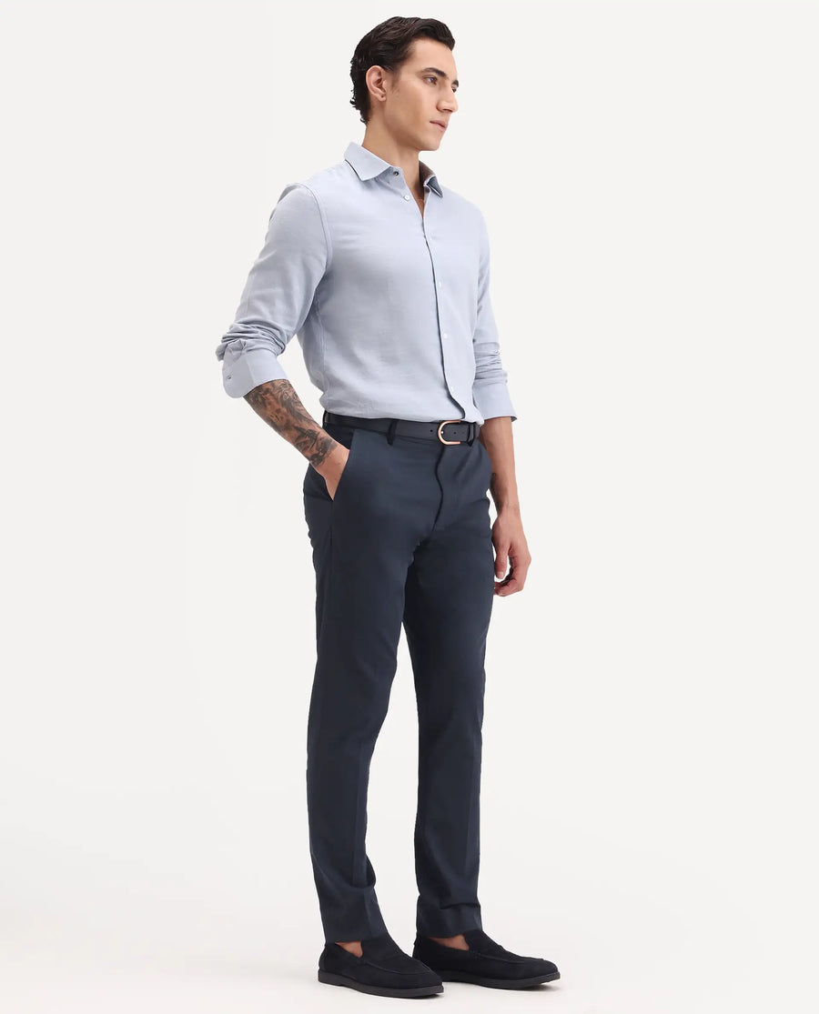 Rare Rabbit Men's Arcade-Ss26 Navy Polyester Blend Fabric Regular Fit Plain Trouser