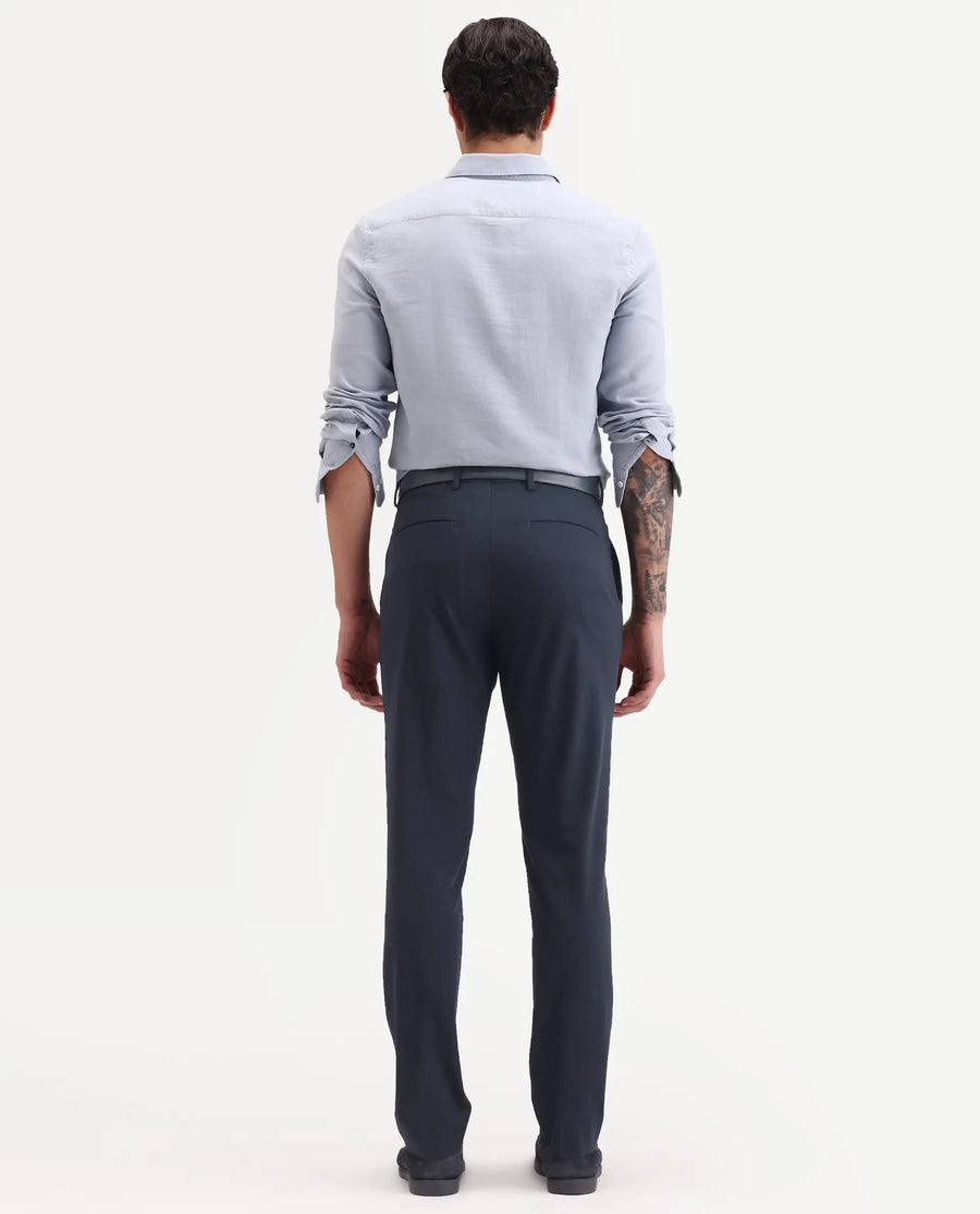 Rare Rabbit Men's Arcade-Ss26 Navy Polyester Blend Fabric Regular Fit Plain Trouser
