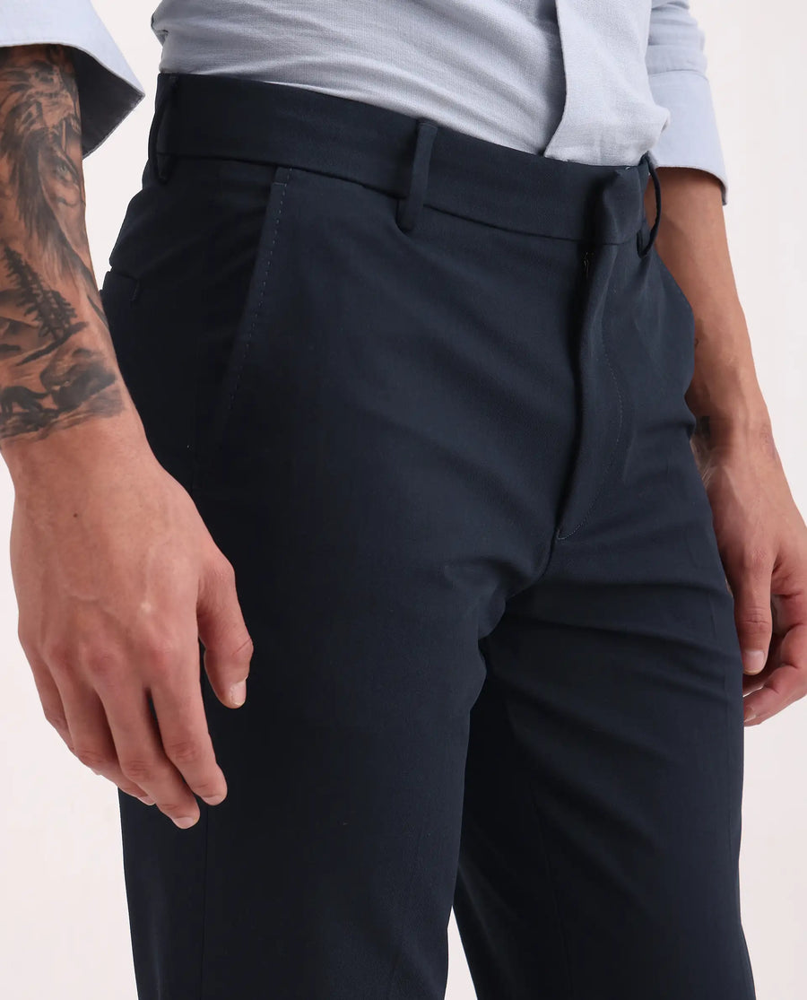 Rare Rabbit Men's Arcade-Ss26 Navy Polyester Blend Fabric Regular Fit Plain Trouser