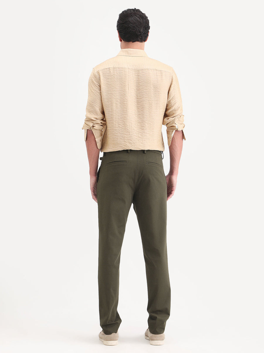 Rare Rabbit Men's Arcade-Ss26 Olive Polyester Blend Fabric Regular Fit Plain Trouser