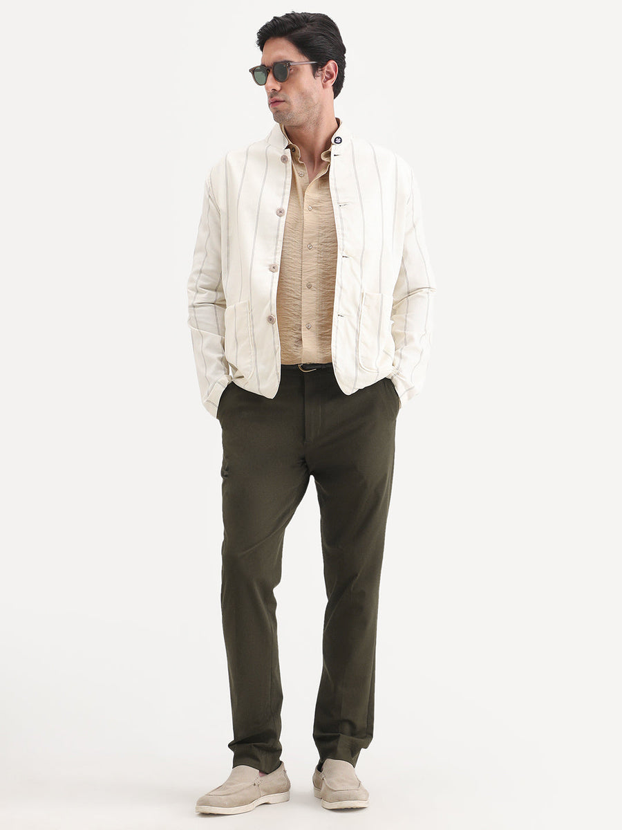 Rare Rabbit Men's Arcade-Ss26 Olive Polyester Blend Fabric Regular Fit Plain Trouser
