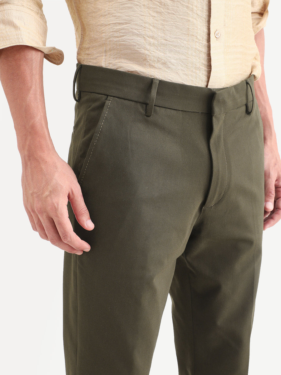 Rare Rabbit Men's Arcade-Ss26 Olive Polyester Blend Fabric Regular Fit Plain Trouser