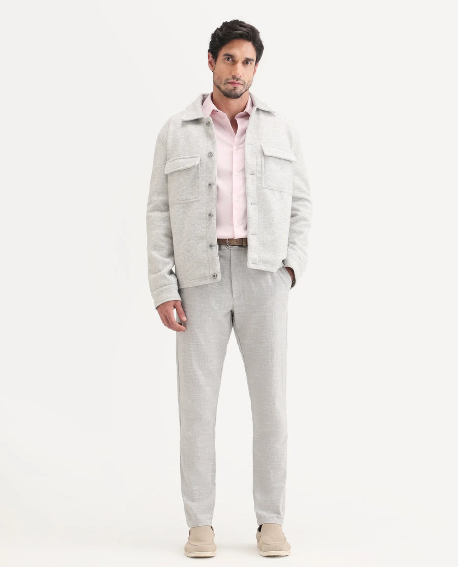 Rare Rabbit Men's Bira Grey Linen Blend Fabric Regular Fit Striped Trouser