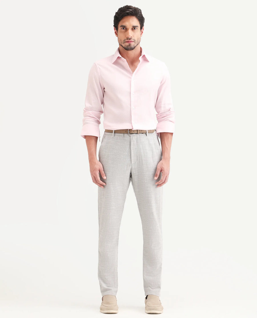 Rare Rabbit Men's Bira Grey Linen Blend Fabric Regular Fit Striped Trouser