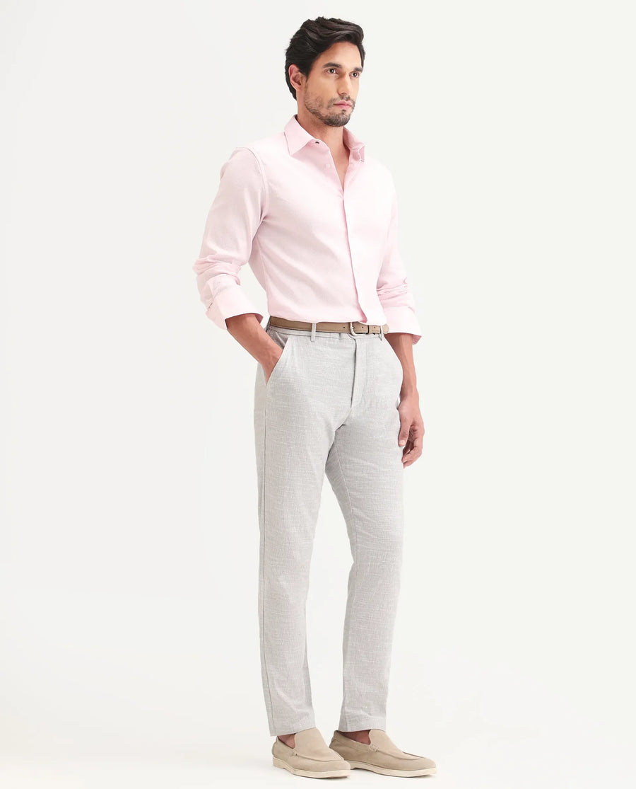 Rare Rabbit Men's Bira Grey Linen Blend Fabric Regular Fit Striped Trouser