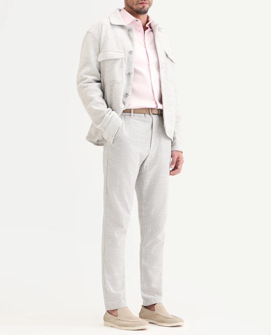 Rare Rabbit Men's Bira Grey Linen Blend Fabric Regular Fit Striped Trouser