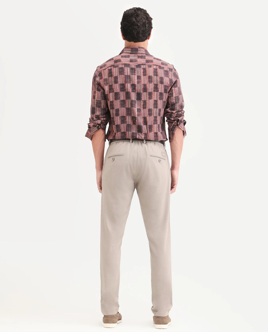 Rare Rabbit Men's Move-Ss26 Light Beige Polyester Blend Fabric Regular Fit Plain Trouser