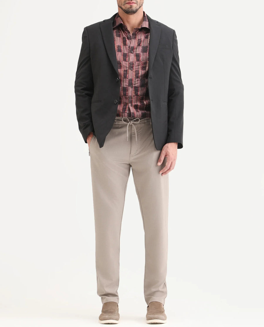 Rare Rabbit Men's Move-Ss26 Light Beige Polyester Blend Fabric Regular Fit Plain Trouser