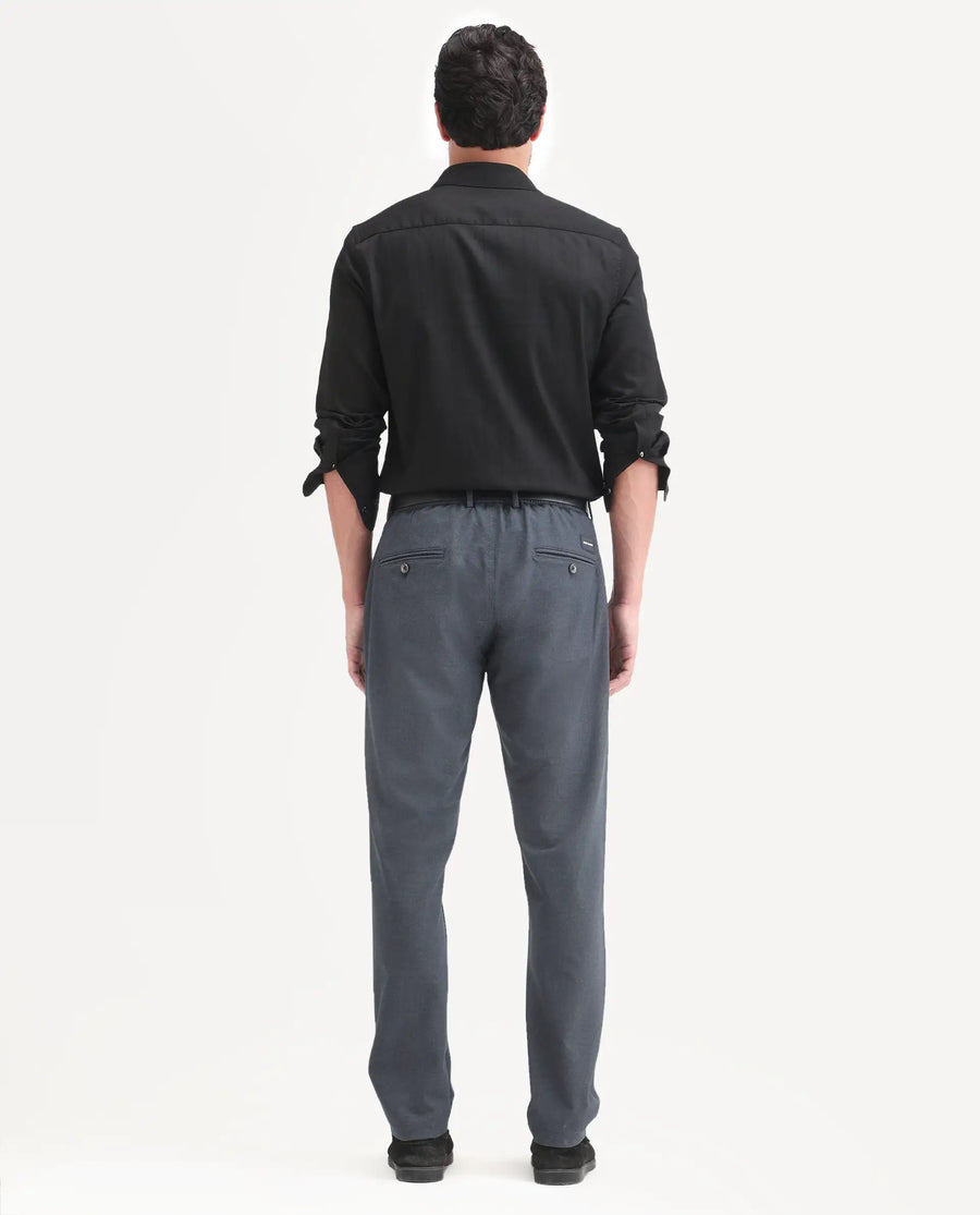 Rare Rabbit Men's Move-Ss26 Dark Navy Polyester Blend Fabric Regular Fit Plain Trouser