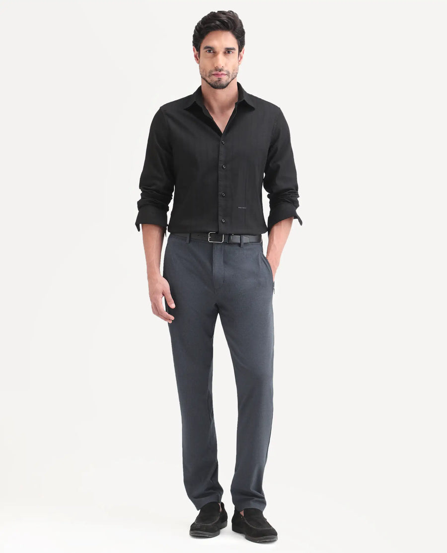 Rare Rabbit Men's Move-Ss26 Dark Navy Polyester Blend Fabric Regular Fit Plain Trouser