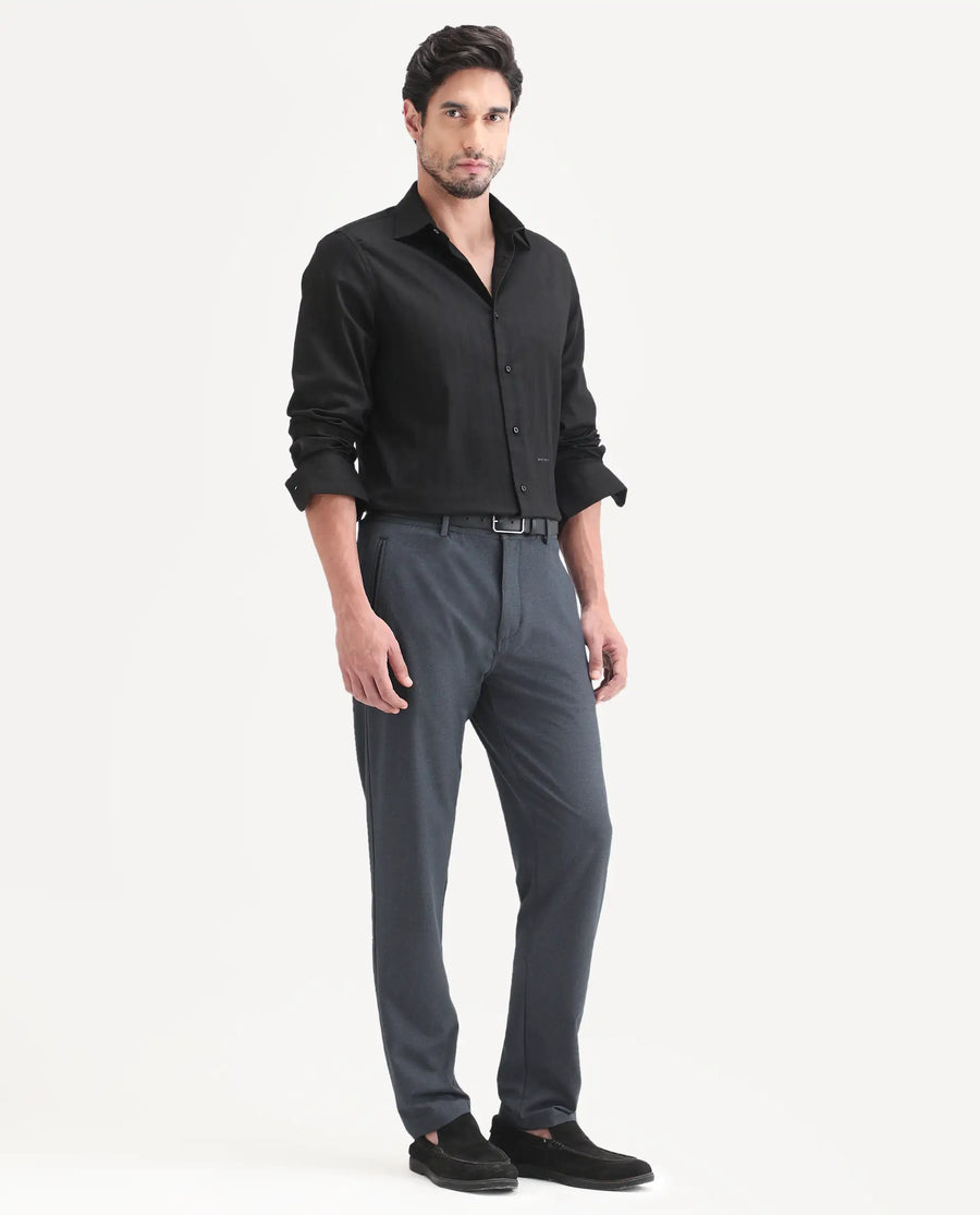 Rare Rabbit Men's Move-Ss26 Dark Navy Polyester Blend Fabric Regular Fit Plain Trouser