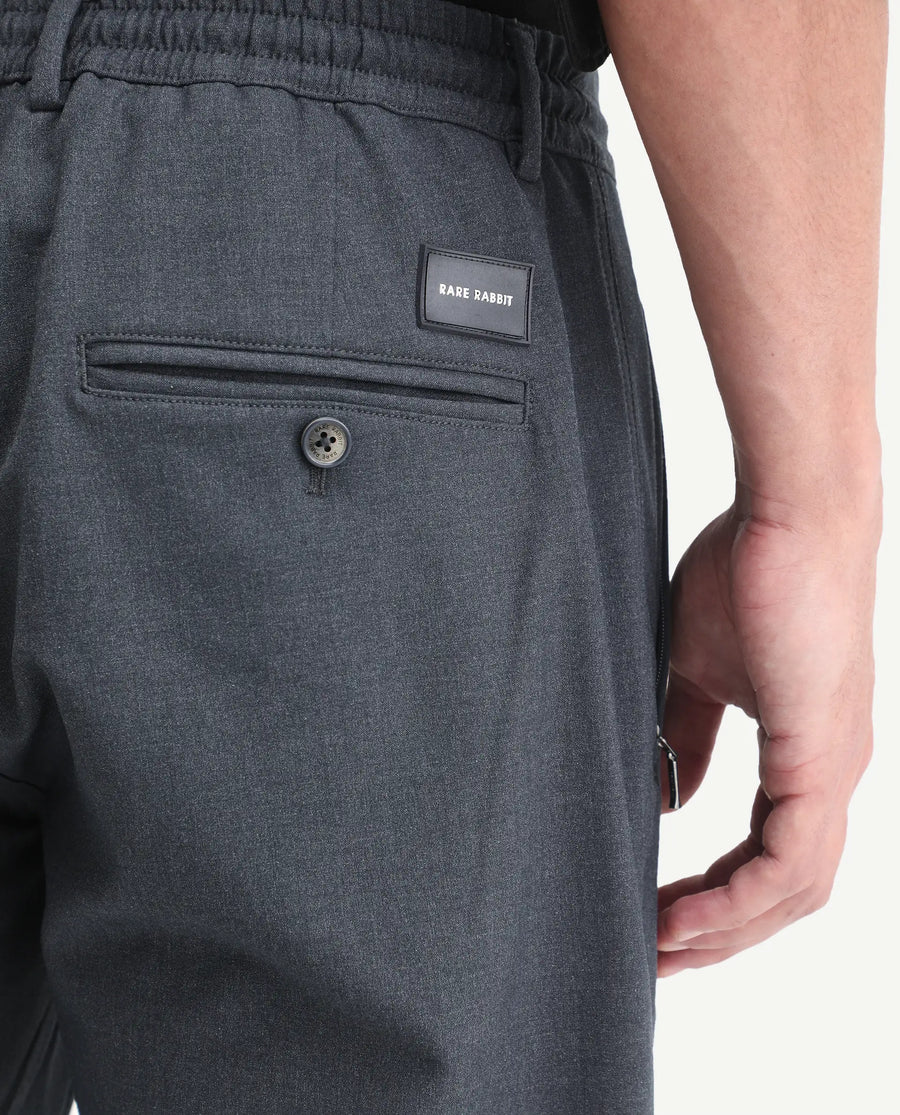 Rare Rabbit Men's Move-Ss26 Dark Navy Polyester Blend Fabric Regular Fit Plain Trouser