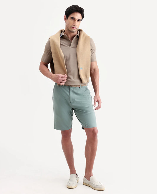 Rare Rabbit Men's Drivo-Ss26 Dusky Green Polyester Blend Fabric Regular Fit Plain Shorts