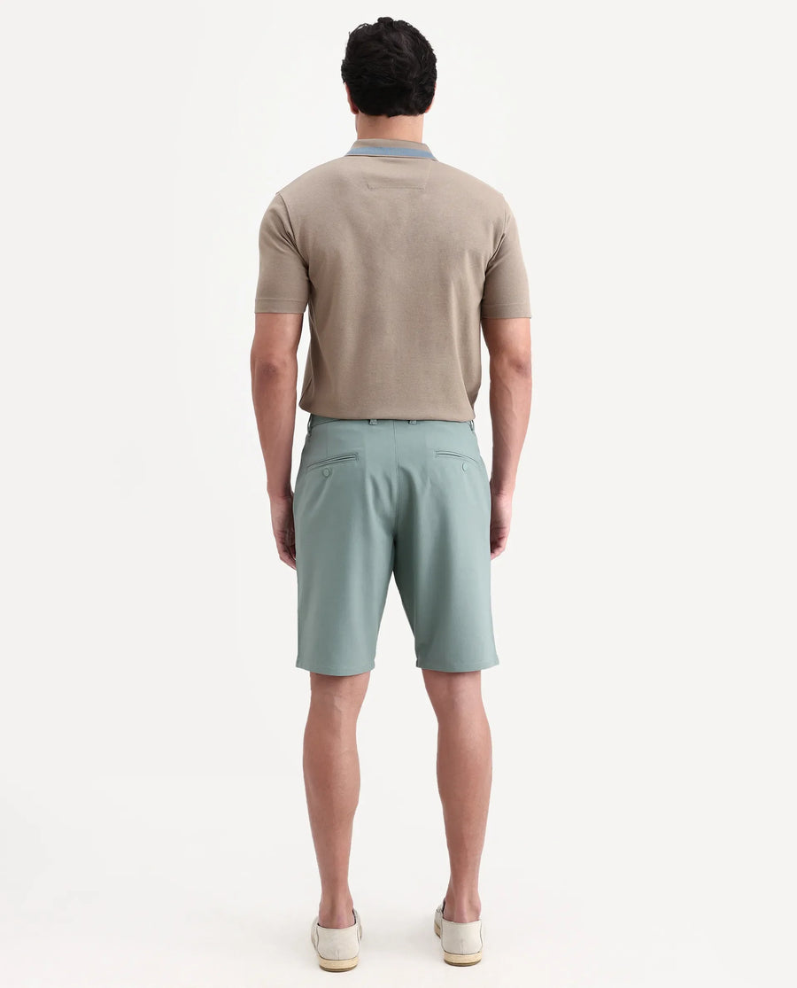 Rare Rabbit Men's Drivo-Ss26 Dusky Green Polyester Blend Fabric Regular Fit Plain Shorts