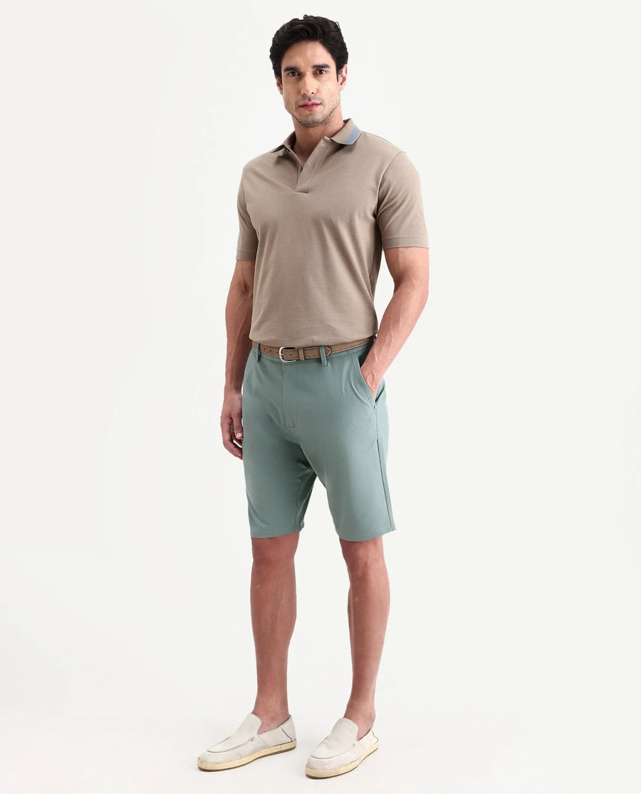 Rare Rabbit Men's Drivo-Ss26 Dusky Green Polyester Blend Fabric Regular Fit Plain Shorts