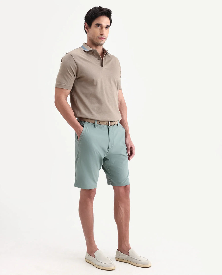 Rare Rabbit Men's Drivo-Ss26 Dusky Green Polyester Blend Fabric Regular Fit Plain Shorts